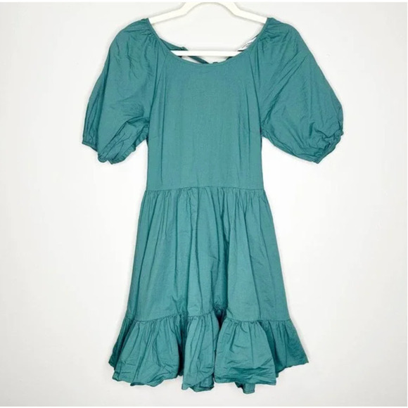 Peter Som Tie Back Green Dress 6 Ruffle Hem Puff Sleeves Travel Beach Resort - Picture 8 of 8